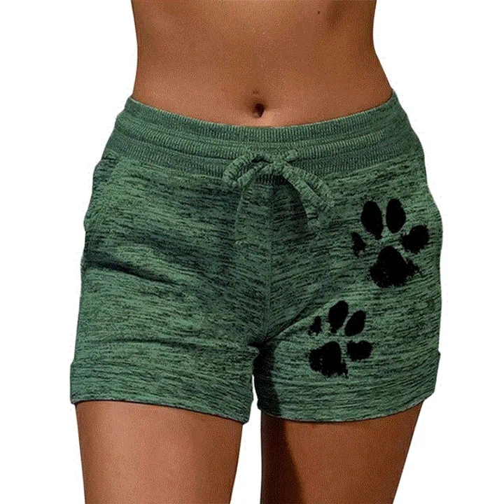 Summer Fast Drying cat paw print shorts High Waist Elastic Cotton Women Beach Casual Sport Shorts