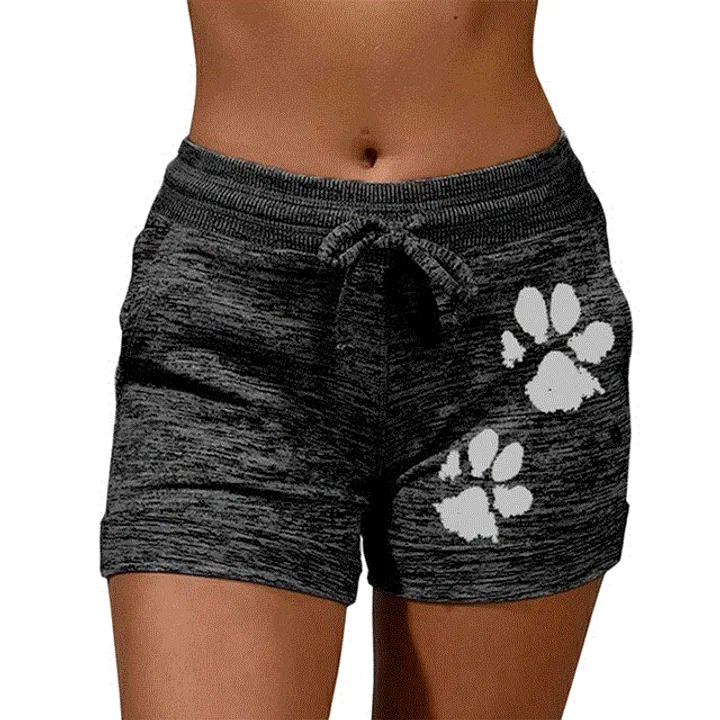 Summer Fast Drying cat paw print shorts High Waist Elastic Cotton Women Beach Casual Sport Shorts