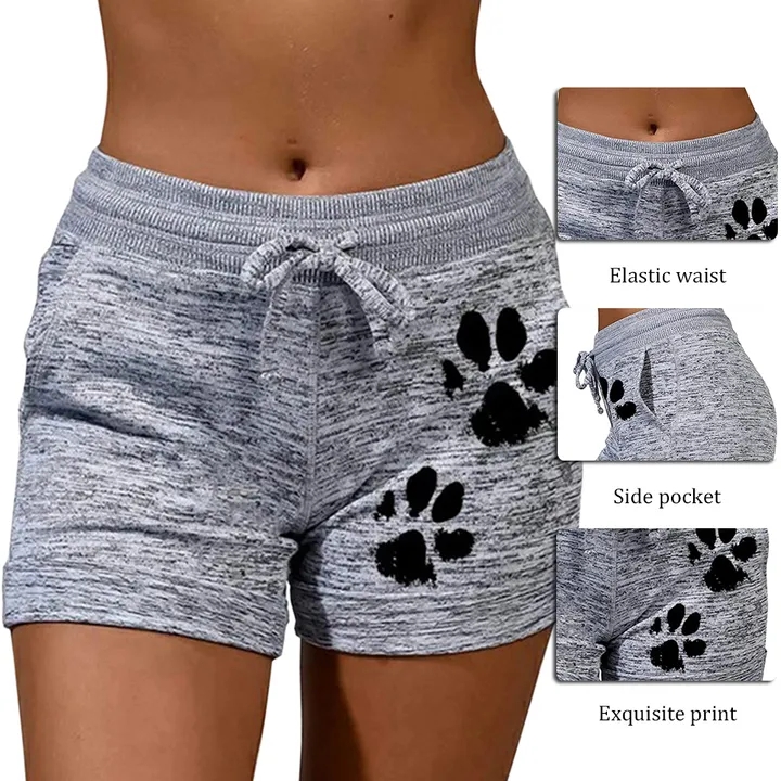 Summer Fast Drying cat paw print shorts High Waist Elastic Cotton Women Beach Casual Sport Shorts
