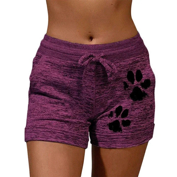 Summer Fast Drying cat paw print shorts High Waist Elastic Cotton Women Beach Casual Sport Shorts