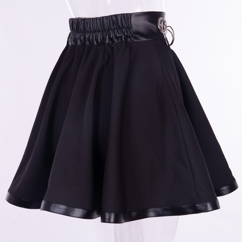 A-line Gothic Skirt Summer Sexy Hoop Hollow Out Skirts Black Iron Ring Female Mini Short Skirt