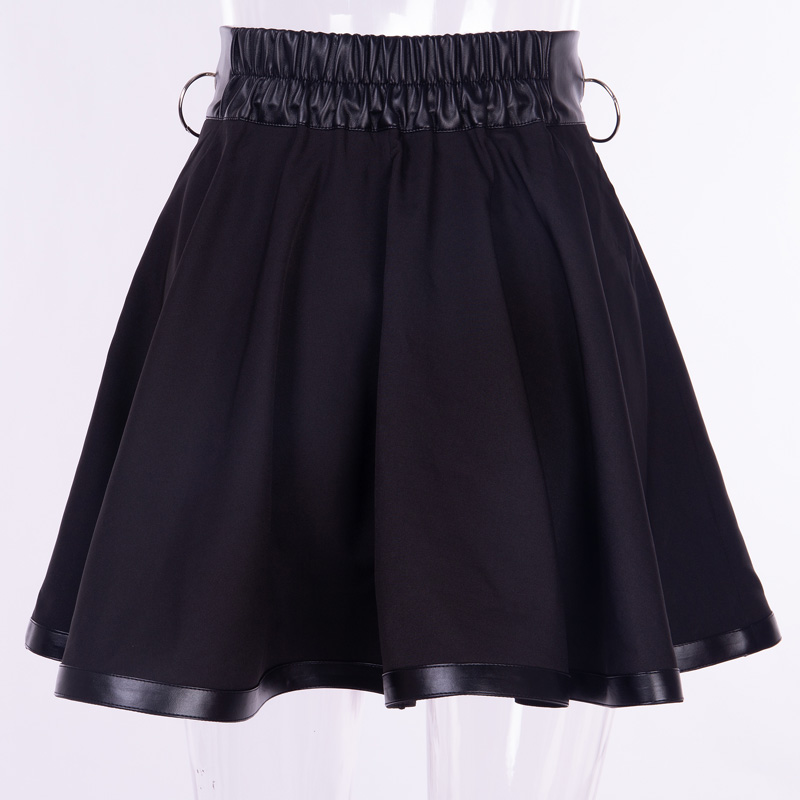 A-line Gothic Skirt Summer Sexy Hoop Hollow Out Skirts Black Iron Ring Female Mini Short Skirt