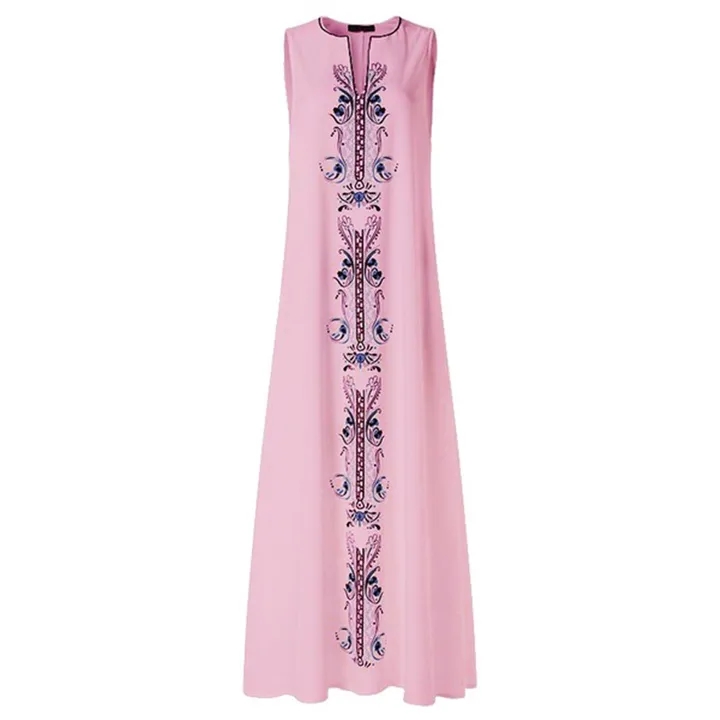 Bohemian Women Vintage Daily Casual Sleeveless Striped Printed V-Neck Summer Maxi Dresses