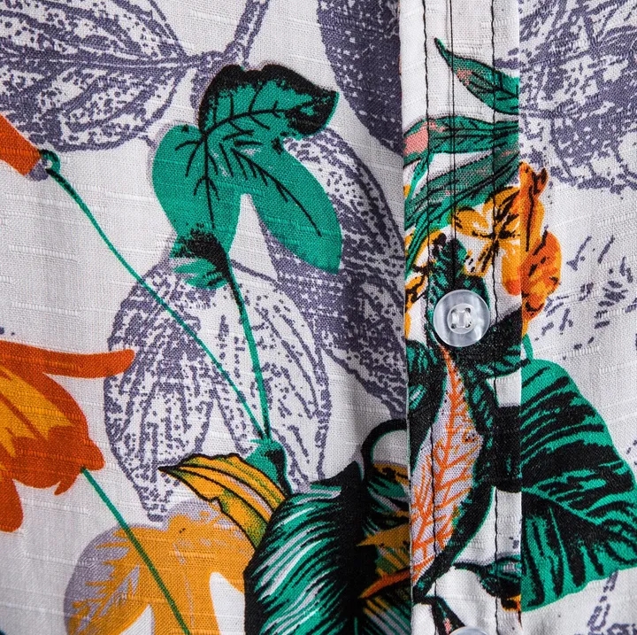 Mens Street Shirts Linen Ethnic Casual Hawaiian Beach Summer Male Printed Short Sleeve Blouse shirt