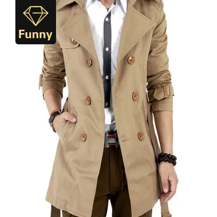 Men Trench Coat Classic Double Breasted Mens Long Coat Clothing Long Jackets