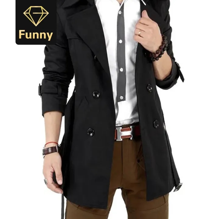 Men Trench Coat Classic Double Breasted Mens Long Coat Clothing Long Jackets