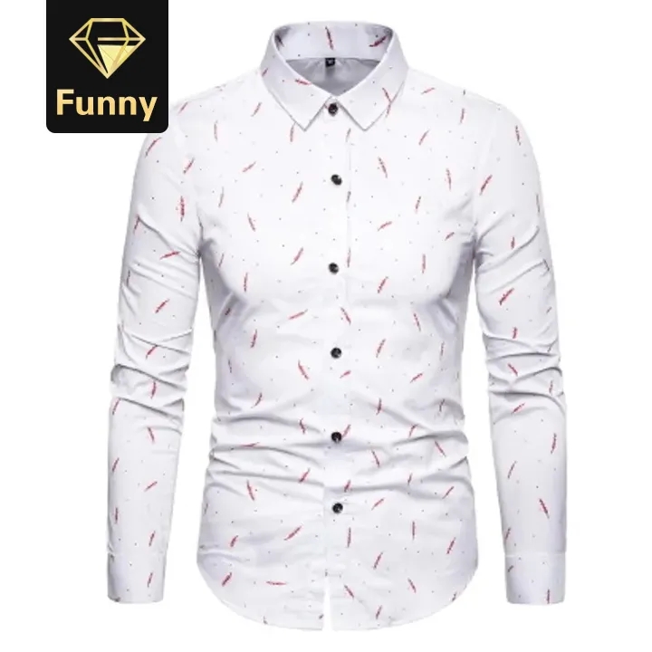 Hot sale Clothes Men Shirts Solid Print Long Sleeve Shirts Men Casual Slim Fit shirt