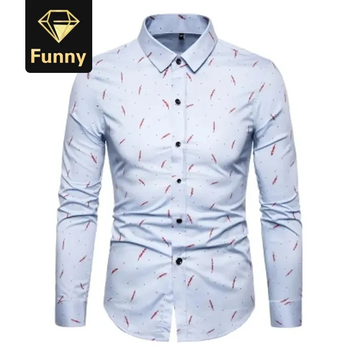 Hot sale Clothes Men Shirts Solid Print Long Sleeve Shirts Men Casual Slim Fit shirt
