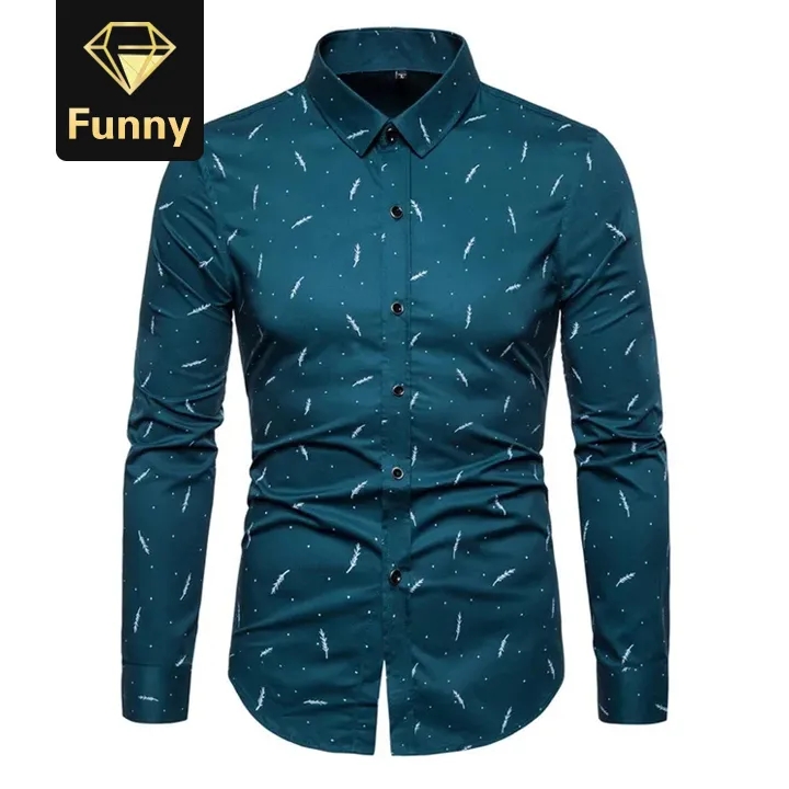Hot sale Clothes Men Shirts Solid Print Long Sleeve Shirts Men Casual Slim Fit shirt
