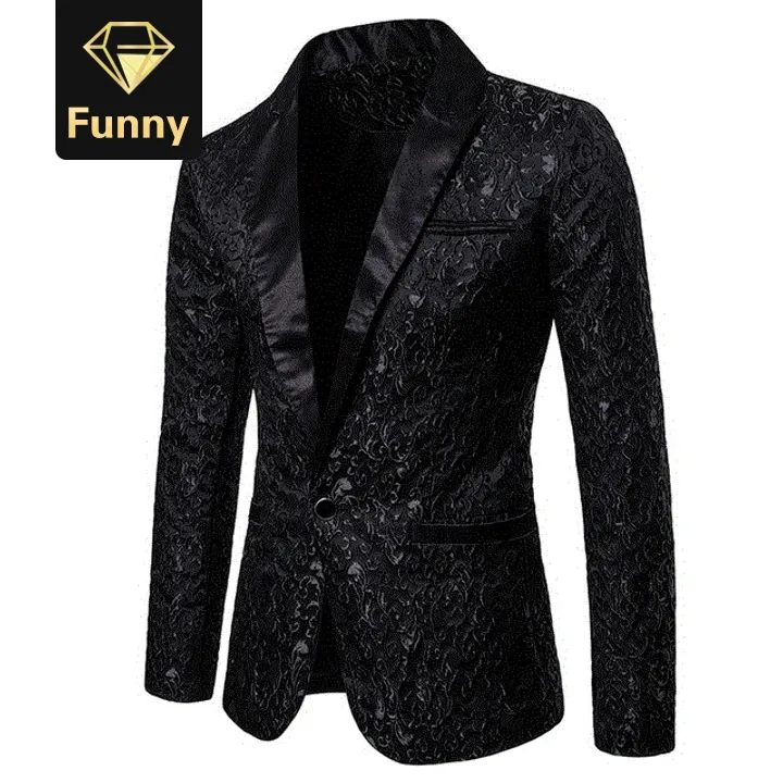 Jacquard Bronzing Floral Blazer Men New Mens Patchwork One Button Blazer Jacket