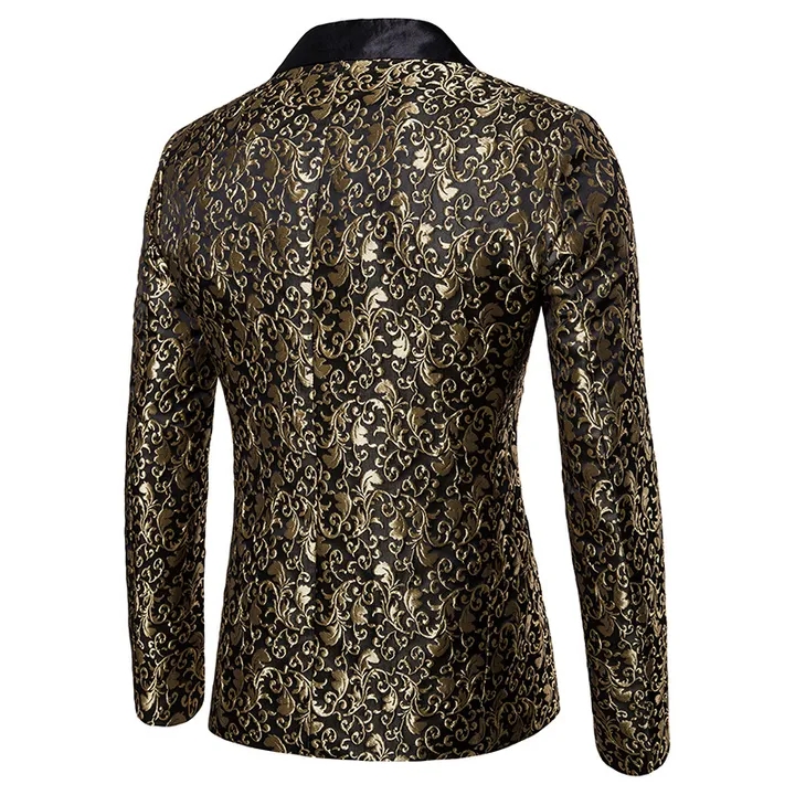 Jacquard Bronzing Floral Blazer Men New Mens Patchwork One Button Blazer Jacket