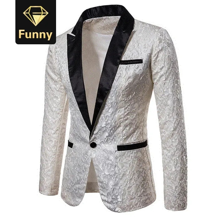 Jacquard Bronzing Floral Blazer Men New Mens Patchwork One Button Blazer Jacket