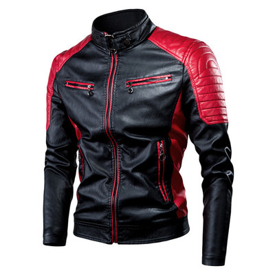 Winter Casual Motor Spliced PU Leather Jacket Coat Men Autumn Biker Vintage Warm Leather Jacket Coat