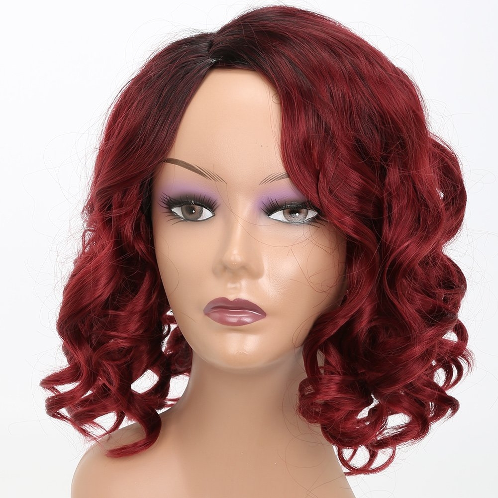 Kilimall Short Curly Bob Wigs Bob Wigs Red Ombre Synthetic Hair