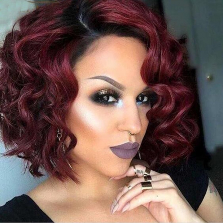 Short Curly Bob Wigs Bob Wigs Red Ombre Synthetic Hair Wigs