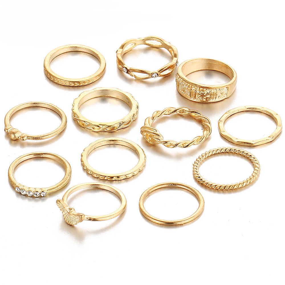 12 Pcs / Set Rings Charm Gold Color Finger Ring Set For Women Vintage  Party Rings Punk Jewelry Gift