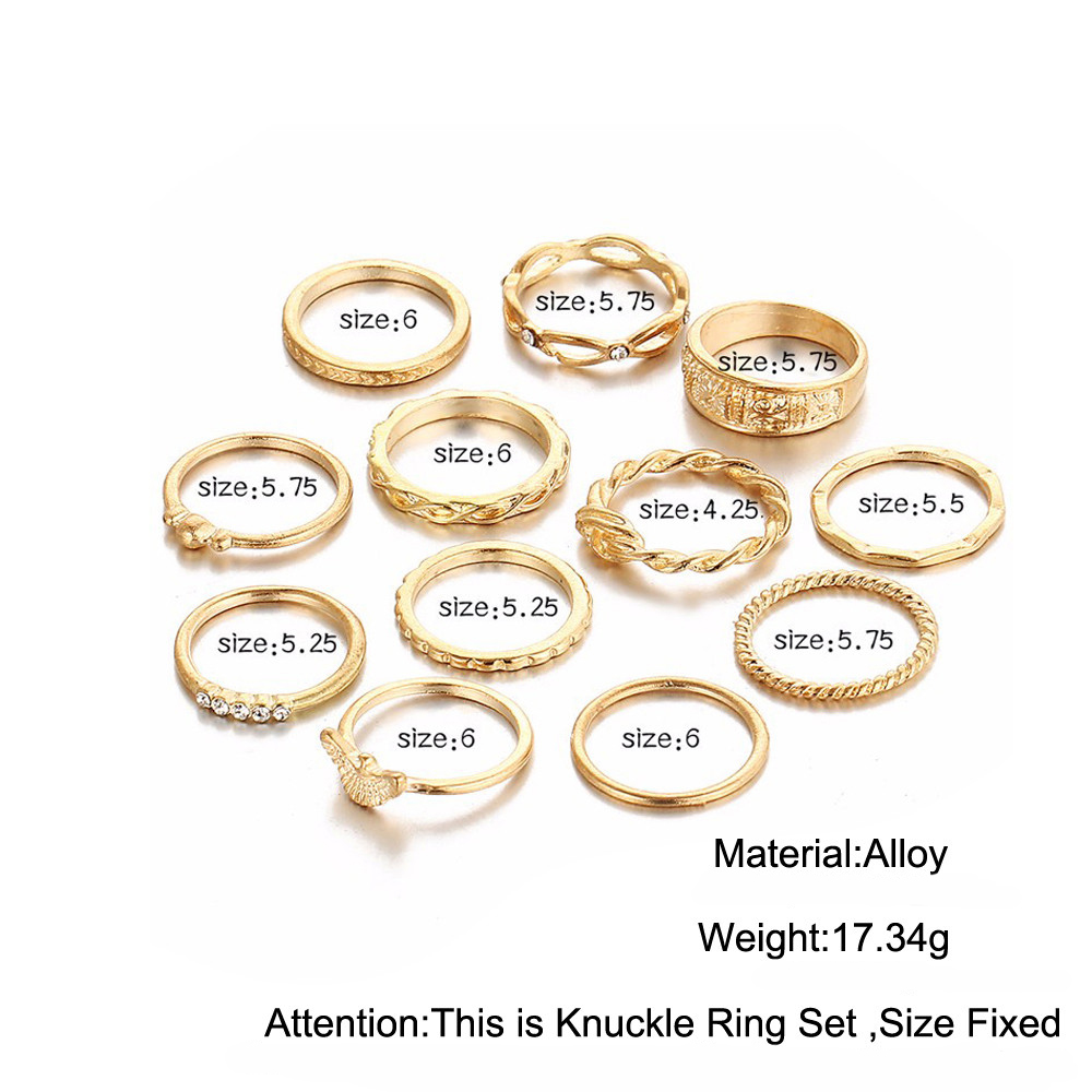 12 Pcs / Set Rings Charm Gold Color Finger Ring Set For Women Vintage  Party Rings Punk Jewelry Gift