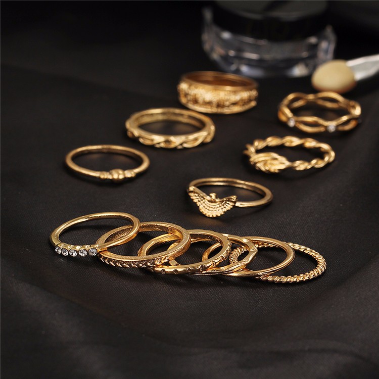 12 Pcs / Set Rings Charm Gold Color Finger Ring Set For Women Vintage  Party Rings Punk Jewelry Gift