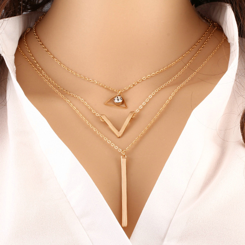 Women Necklaces  Pendants 3 Multi Layer Necklace Tassel Charm Bar Statement Necklace Valentines Gift