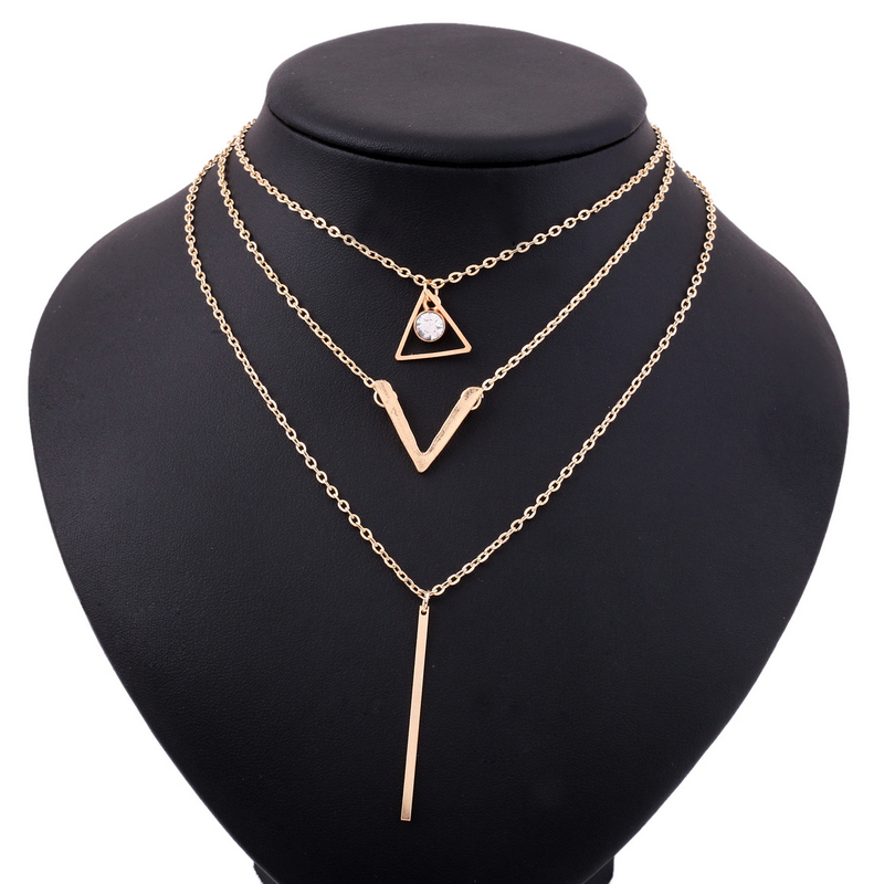 Women Necklaces  Pendants 3 Multi Layer Necklace Tassel Charm Bar Statement Necklace Valentines Gift