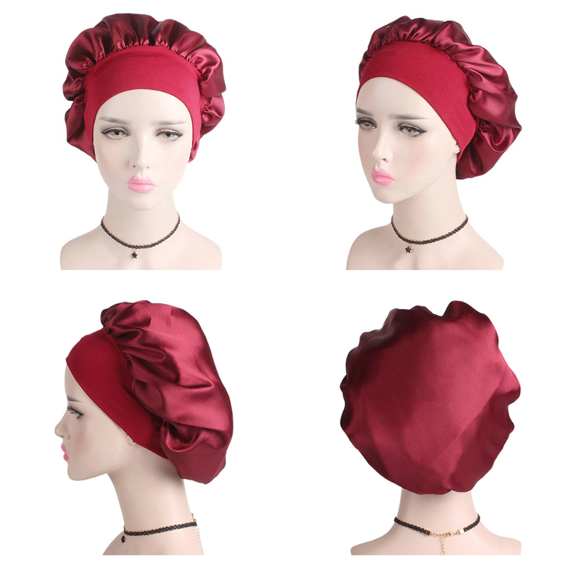 Women Headscarf Hat Sleeping Bonnet Night Sleep Hair Caps Silky Bonnet Satin Adjust Head Cover Hat For Curly Springy Hair Styling Accessories
