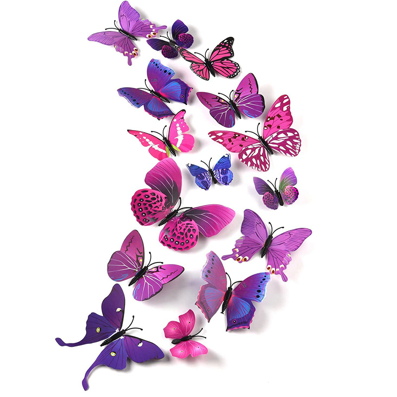 12Pcs Decal Wall Stickers 3D Butterfly Rainbow PVC Wallpaper for Living Room