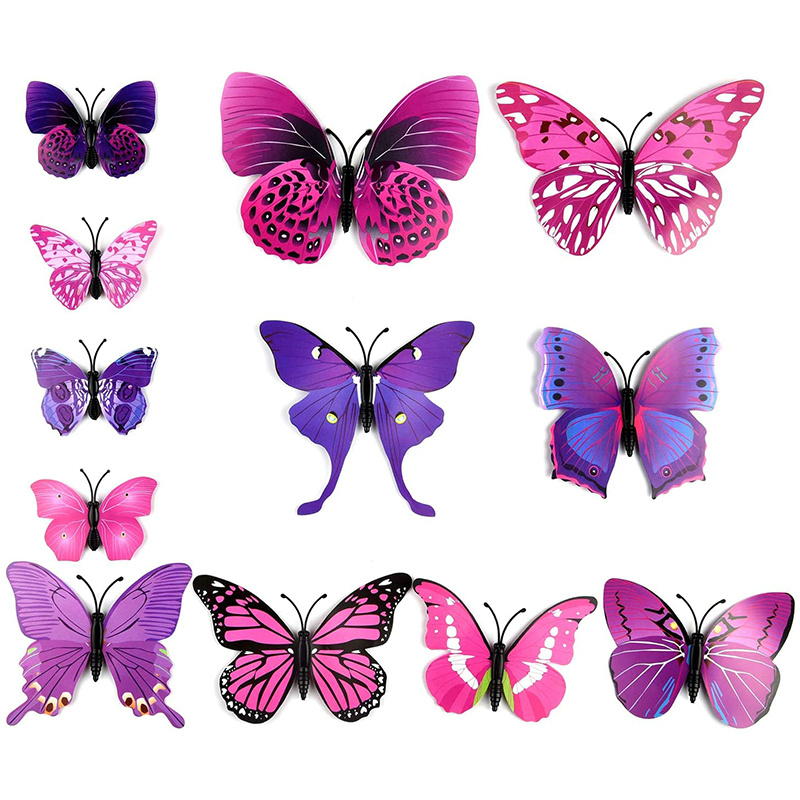 12Pcs Decal Wall Stickers 3D Butterfly Rainbow PVC Wallpaper for Living Room