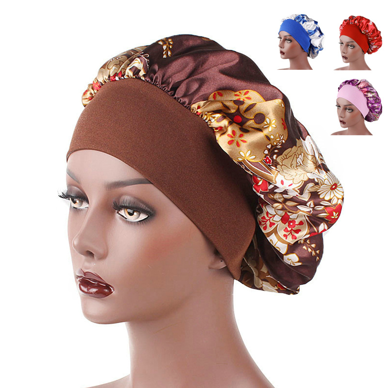 Women Headscarf Hat Sleeping Bonnet Night Sleep Hair Caps Silky Bonnet Satin Adjust Head Cover Hat For Curly Springy Hair Styling Accessories