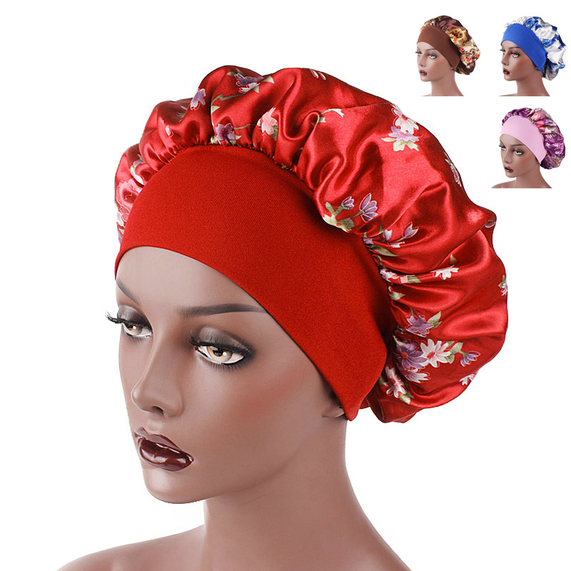 Women Headscarf Hat Sleeping Bonnet Night Sleep Hair Caps Silky Bonnet Satin Adjust Head Cover Hat For Curly Springy Hair Styling Accessories