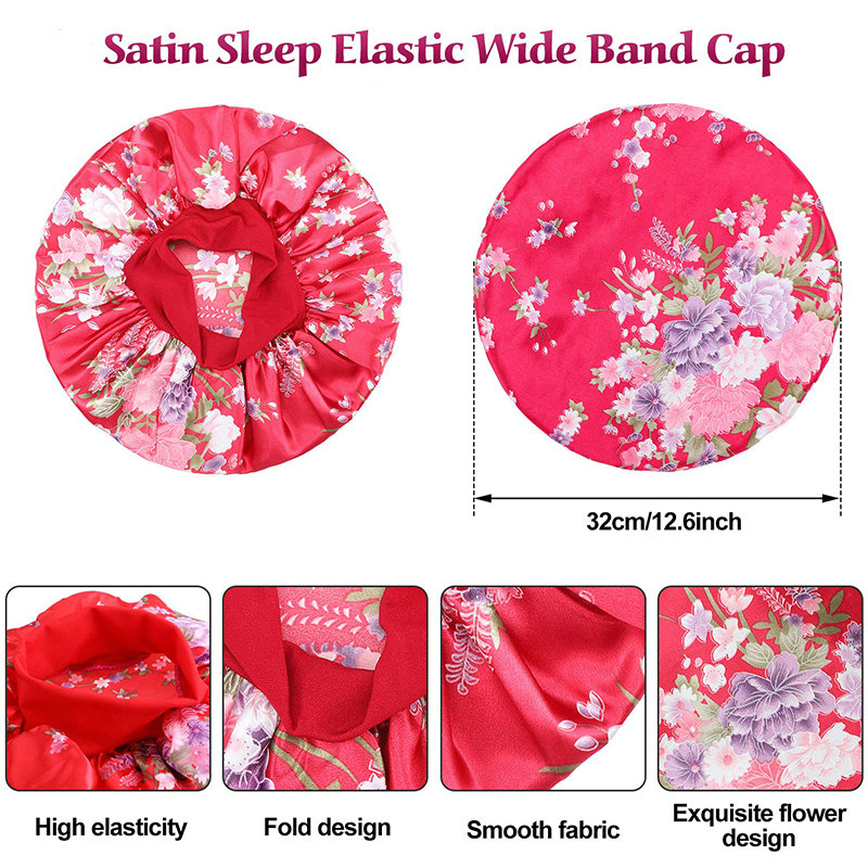 Women Headscarf Hat Sleeping Bonnet Night Sleep Hair Caps Silky Bonnet Satin Adjust Head Cover Hat For Curly Springy Hair Styling Accessories