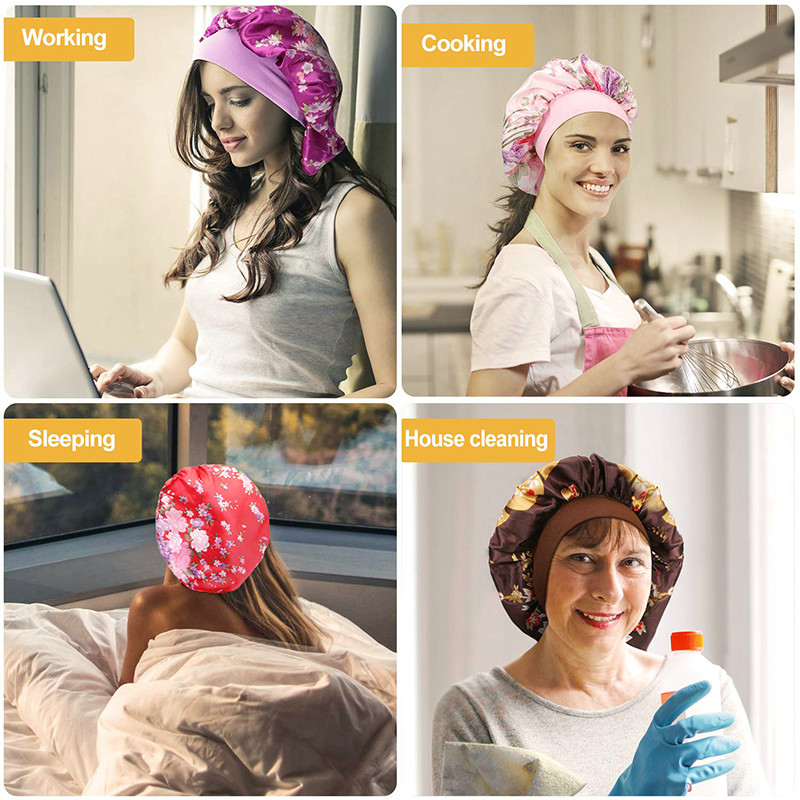 Women Headscarf Hat Sleeping Bonnet Night Sleep Hair Caps Silky Bonnet Satin Adjust Head Cover Hat For Curly Springy Hair Styling Accessories