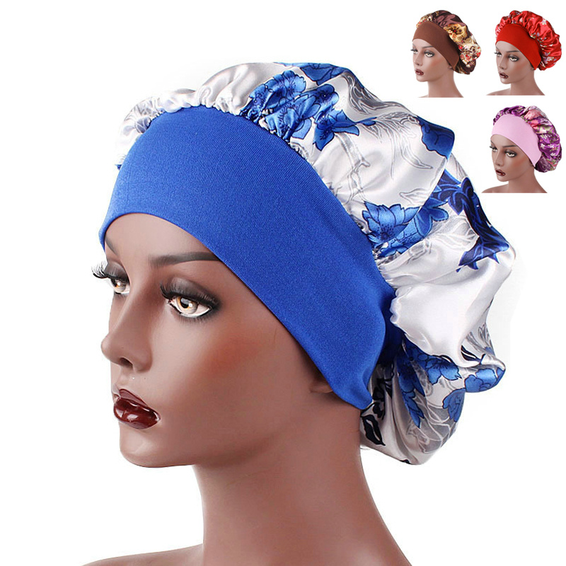Women Headscarf Hat Sleeping Bonnet Night Sleep Hair Caps Silky Bonnet Satin Adjust Head Cover Hat For Curly Springy Hair Styling Accessories