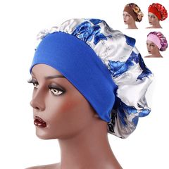Women Headscarf Hat Sleeping Bonnet Night Sleep Hair Caps Silky Bonnet Satin Adjust Head Cover Hat For Curly Springy Hair Styling Accessories Blue
