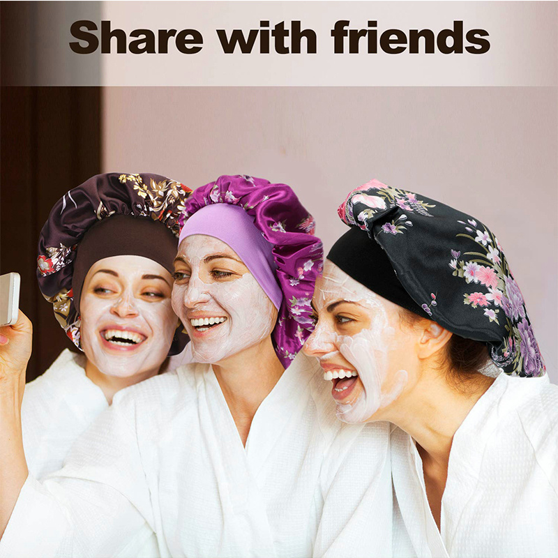 Women Headscarf Hat Sleeping Bonnet Night Sleep Hair Caps Silky Bonnet Satin Adjust Head Cover Hat For Curly Springy Hair Styling Accessories