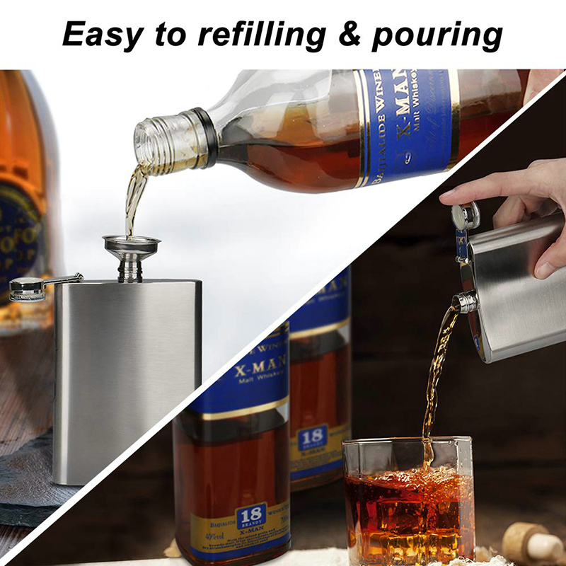 Portable Barware 8oz Stainless Steel Hip Flask Flagon With Funnel 236ML Flask for Liquor for Men Gift