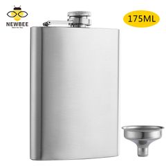 Portable Barware 6oz Stainless Steel Hip Flask Flagon With Funnel  Portable Wine Whisky Pot Bottle silvery 11.9x9.3x2.1cm