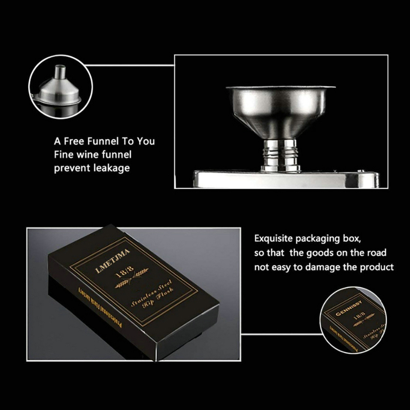 Portable Barware 6oz Stainless Steel Hip Flask Flagon With Funnel  Portable Wine Whisky Pot Bottle