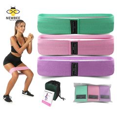 3Pcs Exercise Bands Hip Leg Training Rubber Fitness Resistance Bands Booty Fabric Bands For Sport Green + Pink + Purple Three bands + Net bag + Manual