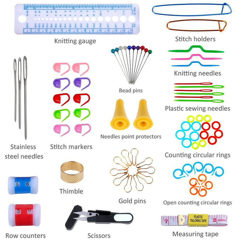 100 Pcs DIY 22 Sizes Crochet Hooks Set Knitting Needles Stitch Holder Crochet Set Weave Sewing Tools