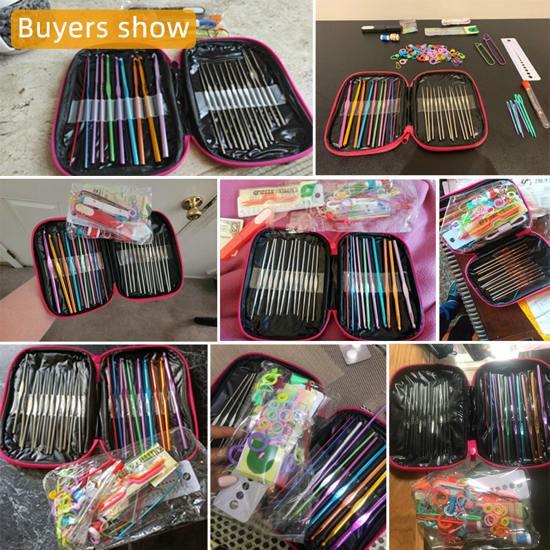 100 Pcs DIY 22 Sizes Crochet Hooks Set Knitting Needles Stitch Holder Crochet Set Weave Sewing Tools