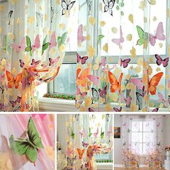 1Pc 1X2M Butterfly Curtains Tulle Curtains Window Door Curtains for Living Room Bedroom Balcony as picture 2m*1m