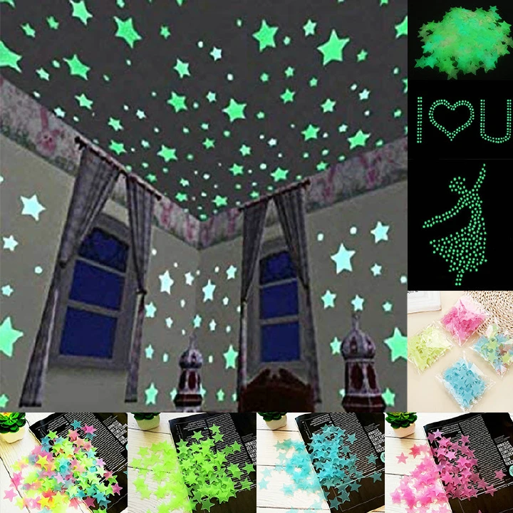 100PCS Luminous Wall Stickers Glow Stars Sticker Decals Kid Bedroom Home Decor Fluorescent Stickers Home Decor Living