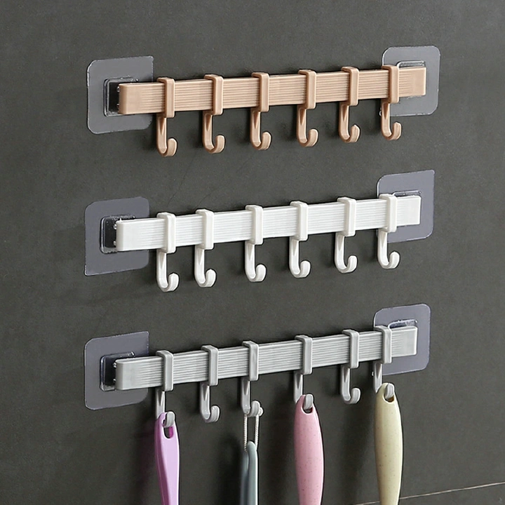 1 PC Kitchen Rack With 6 Adjustable Hooks Wall Hooks Bathroom Door Holder Hanger Towel Holder Key Hooks Kitchen Storage Rack Organizer Kitchen Bath Fixtures