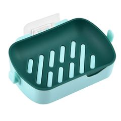 1PC Wall-Mounted Soap Box With Hooks Soap Dish with Drain Soap Holder Easy Cleaning Soap Saver Dry Stop Mushy Soap Tray for Shower Bathroom Kitchen Drain Rack Green as picture