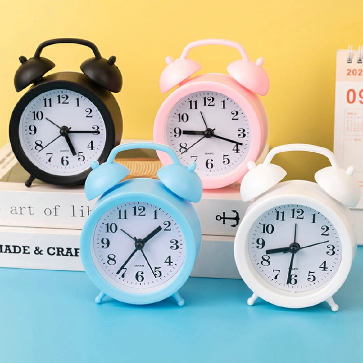 Analog Alarm Clock Quartz Movement Alarm Clock Electronic Round Number Double Bell Desk Table Digital Quartz Clock  for Bedroom Home Decoration Portable Alarm Clock