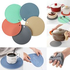 2Pcs Silicone Mats Coaster Silicone Pot Holders for Hot Pots and Pans Placemat Non-slip Table Mat Spoon Rest Kitchen Accessories Gadgets Round Cup Mat Pink + Green 2 pieces