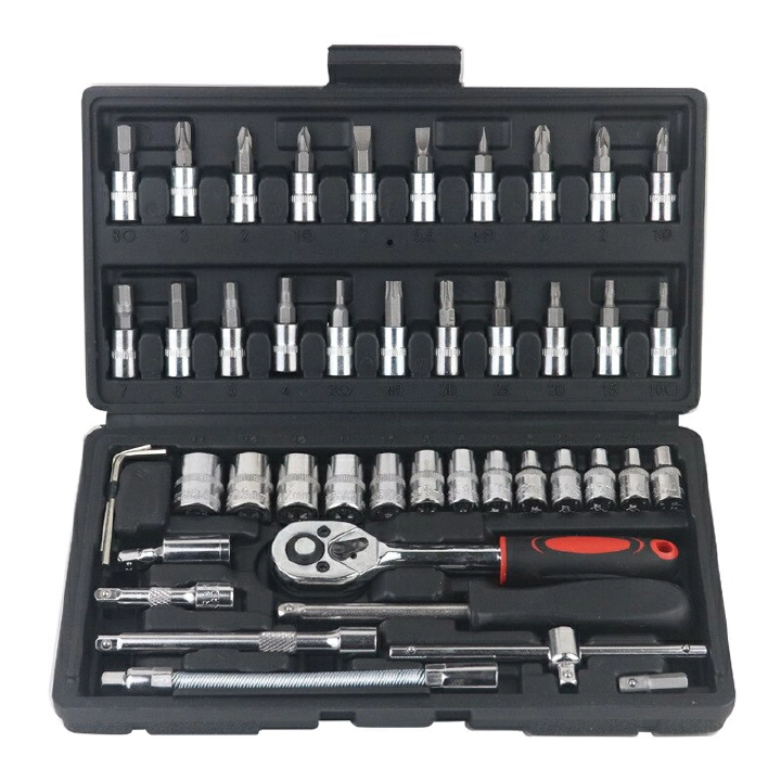 46pcs Car Repair Tool Kit 1/4-Inch Socket Set Car Repair Tool Ratchet Torque Wrench Combo Auto Repairing Set Mechanic Tool Set