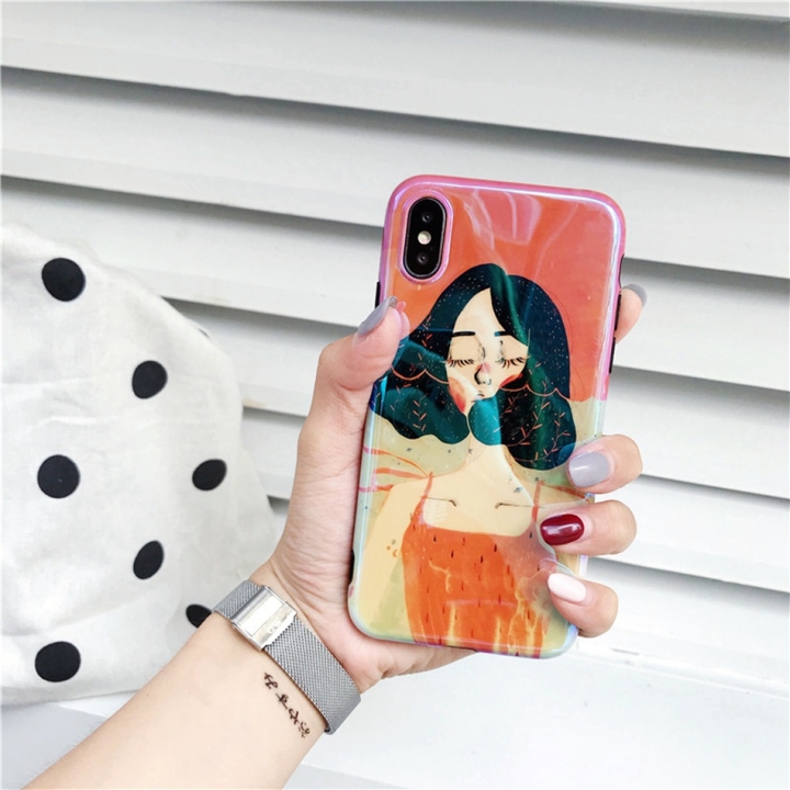 Axbety Beaty Girl Blu-ray Case For iPhone X 6 6S 7 8 Plus Lovely Cartoon Women Soft Silicon TPU Cove