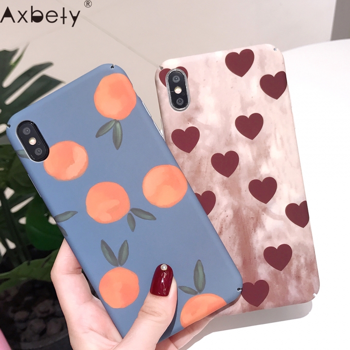 AXBETY For iPhone XS MAX XR Fashion love heart /fruit Pattern Cases High Quality hard PC Cover