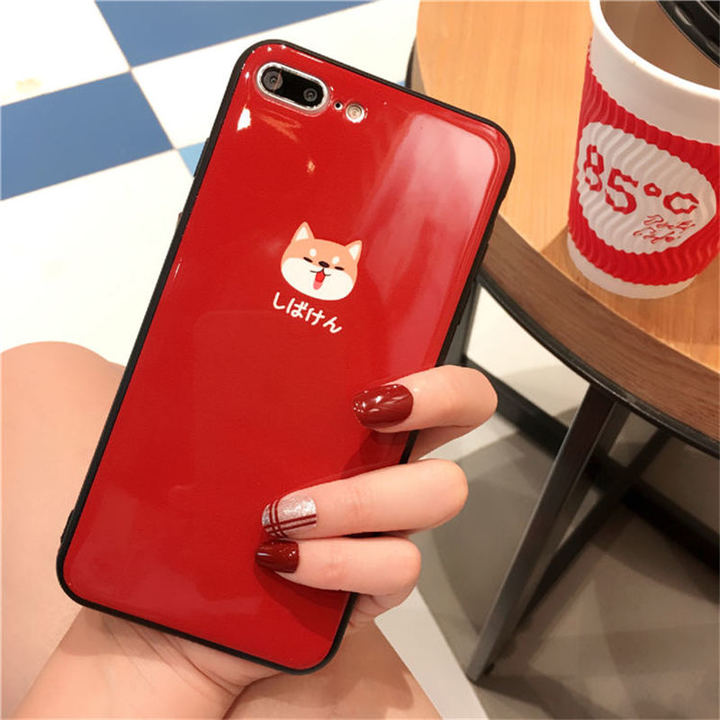 Cute Cartoon Shiba Inu Glass Case For iPhone 6 6s 7 8 Plus X XR XS MAX Phone Case